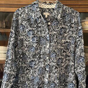 Talbots Button Down Size Large Fun Paisley Floral Pattern